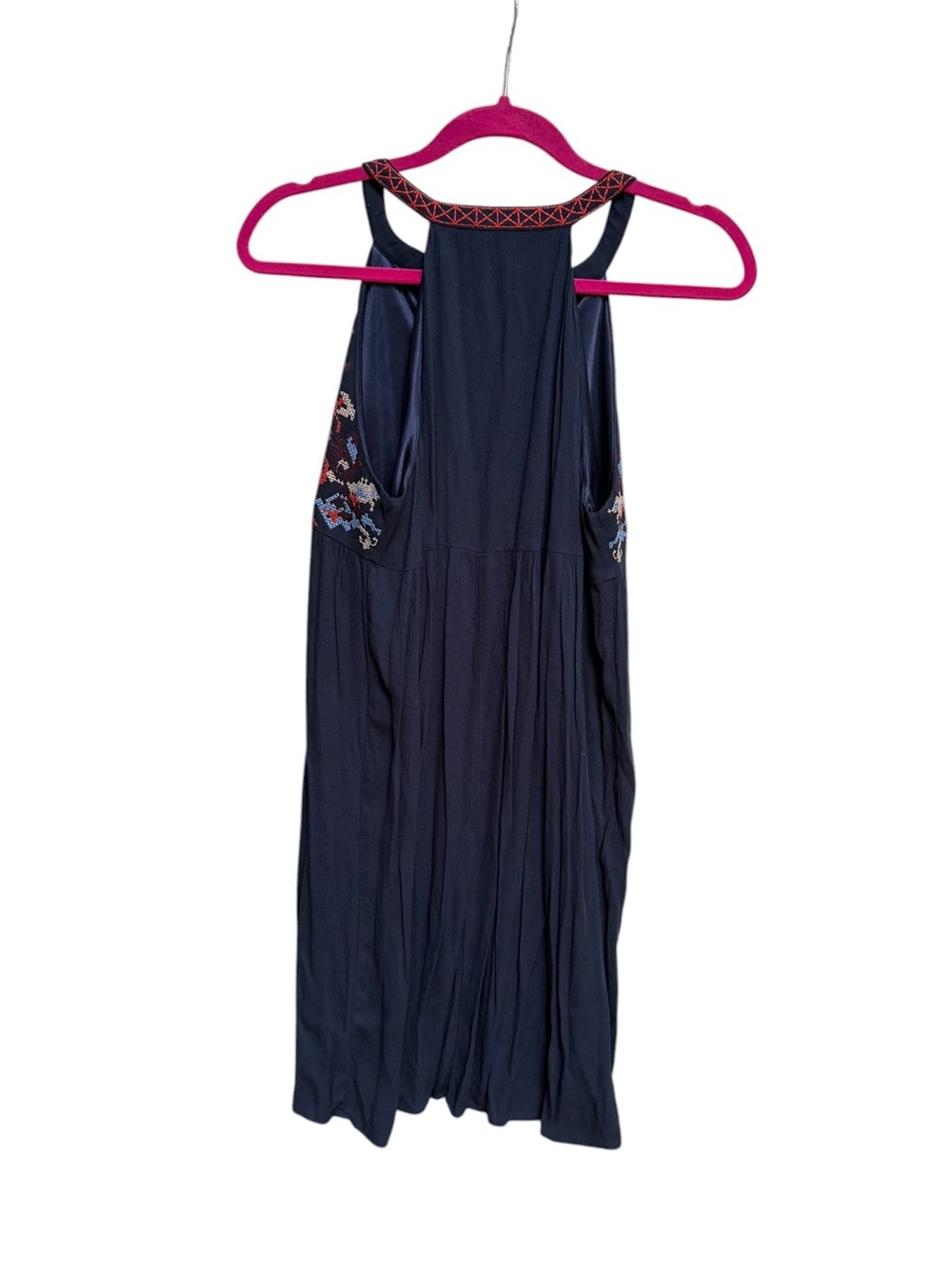 THML Navy Embroidered Halter Mini Dress with Floral Bodice Size S - Picture 2 of 2